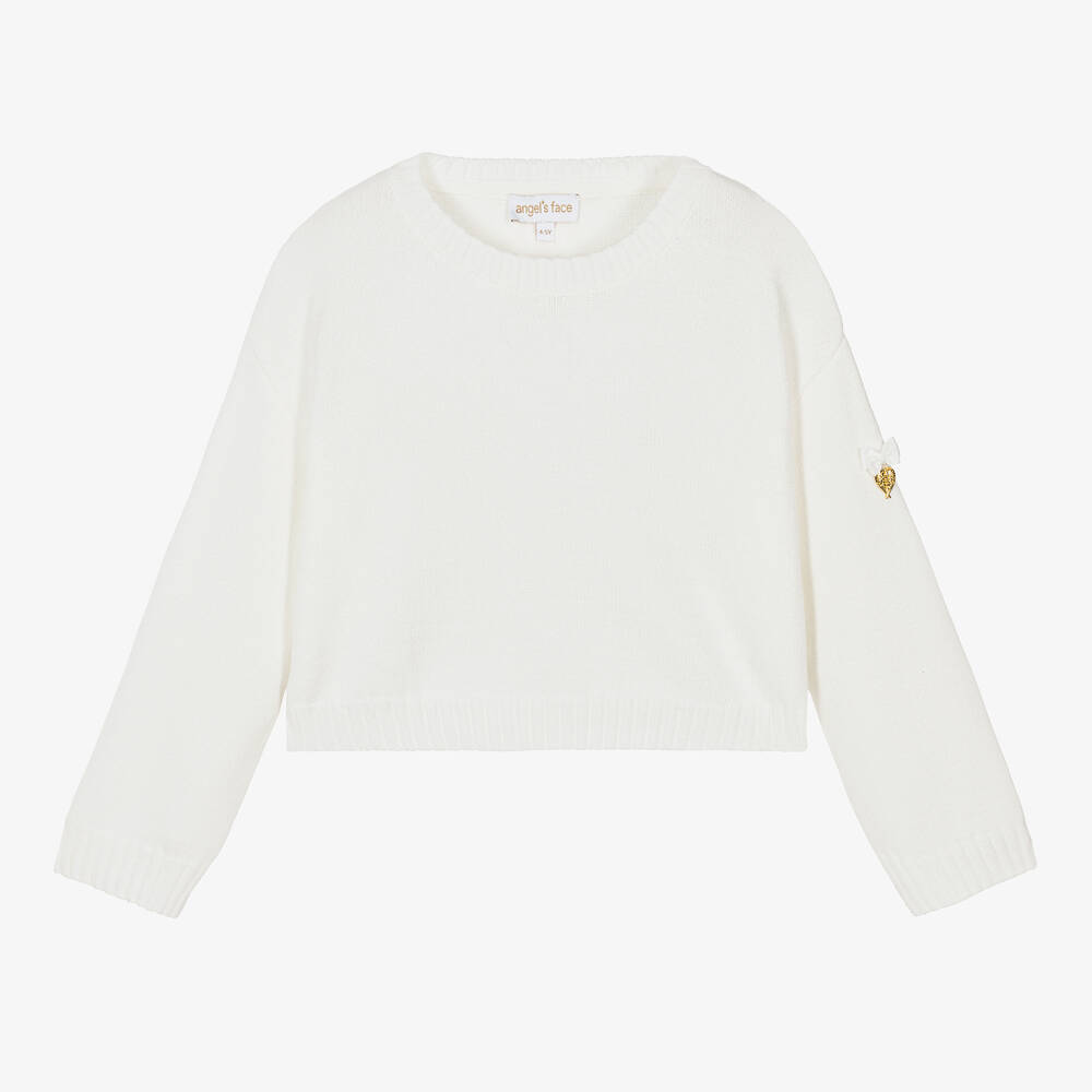 Angel's Face-Girls White Knit Diamanté Butterfly Sweater | Childrensalon Outlet