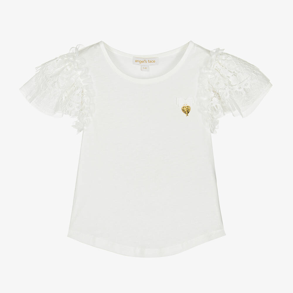 Angel's Face-Girls White Lace Sleeve Top | Childrensalon Outlet
