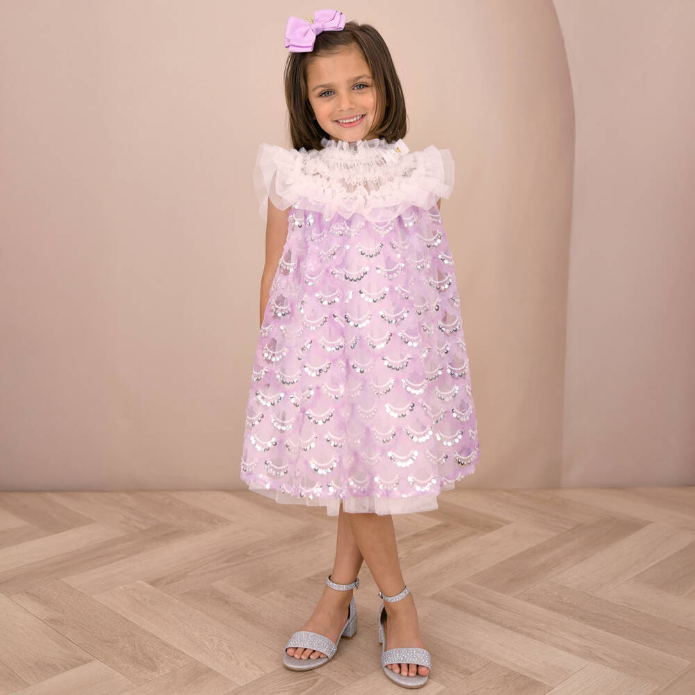 Angel's Face-Белое и фиолетовое платье с пайетками для девочек | Childrensalon Outlet