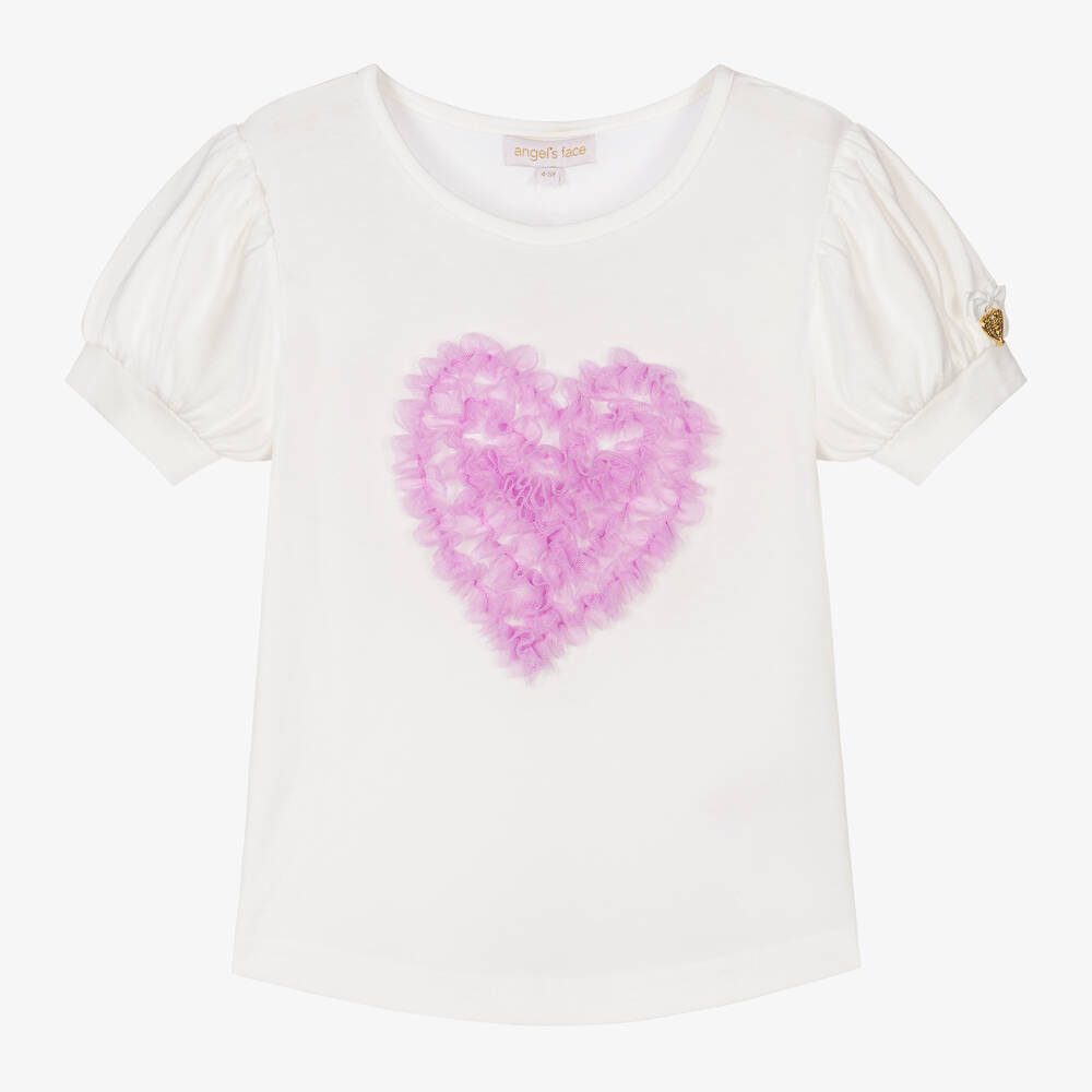 Angel's Face - Girls White & Lilac Tulle Heart Top | Childrensalon