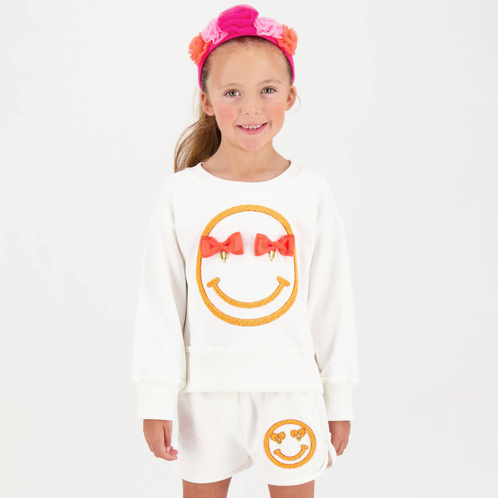 Angel's Face - Girls White & Neon Orange Smile Sweatshirt