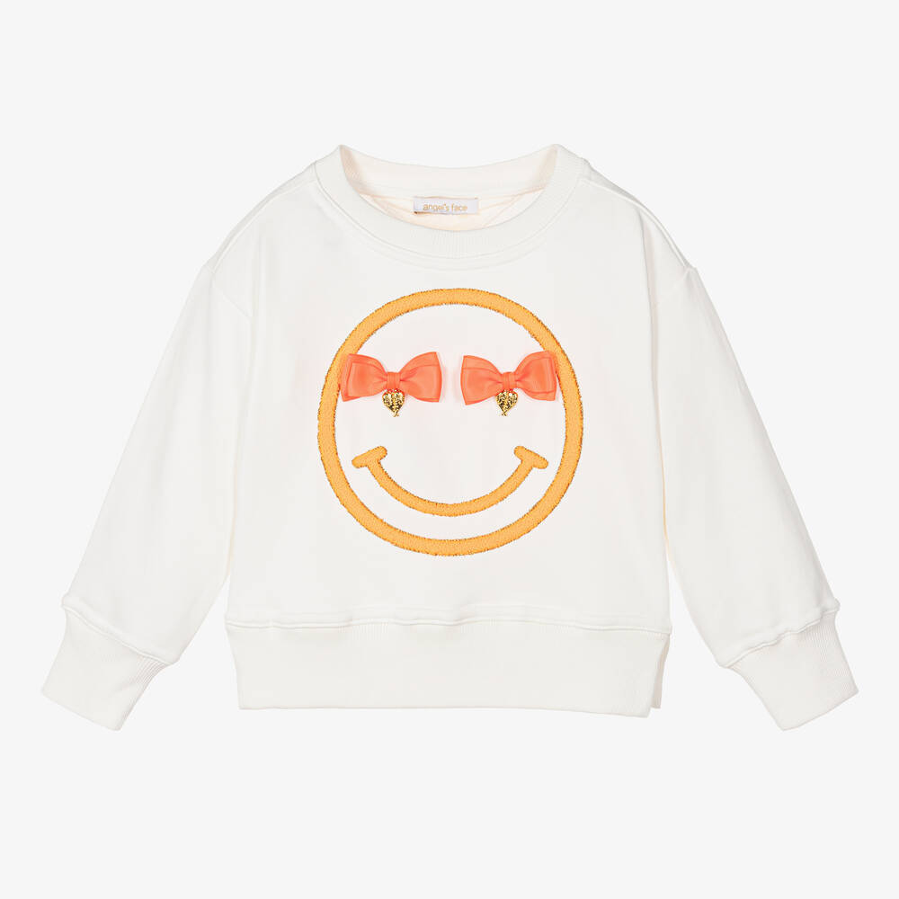 Angel's Face-Girls White & Neon Orange Smile Sweatshirt | Childrensalon Outlet