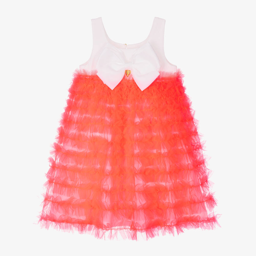 Angel's Face-Girls White & Neon Orange Tulle Dress | Childrensalon Outlet