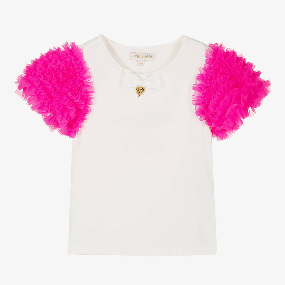 Angel's Face-Girls White & Neon Pink Tulle T-Shirt | Childrensalon Outlet