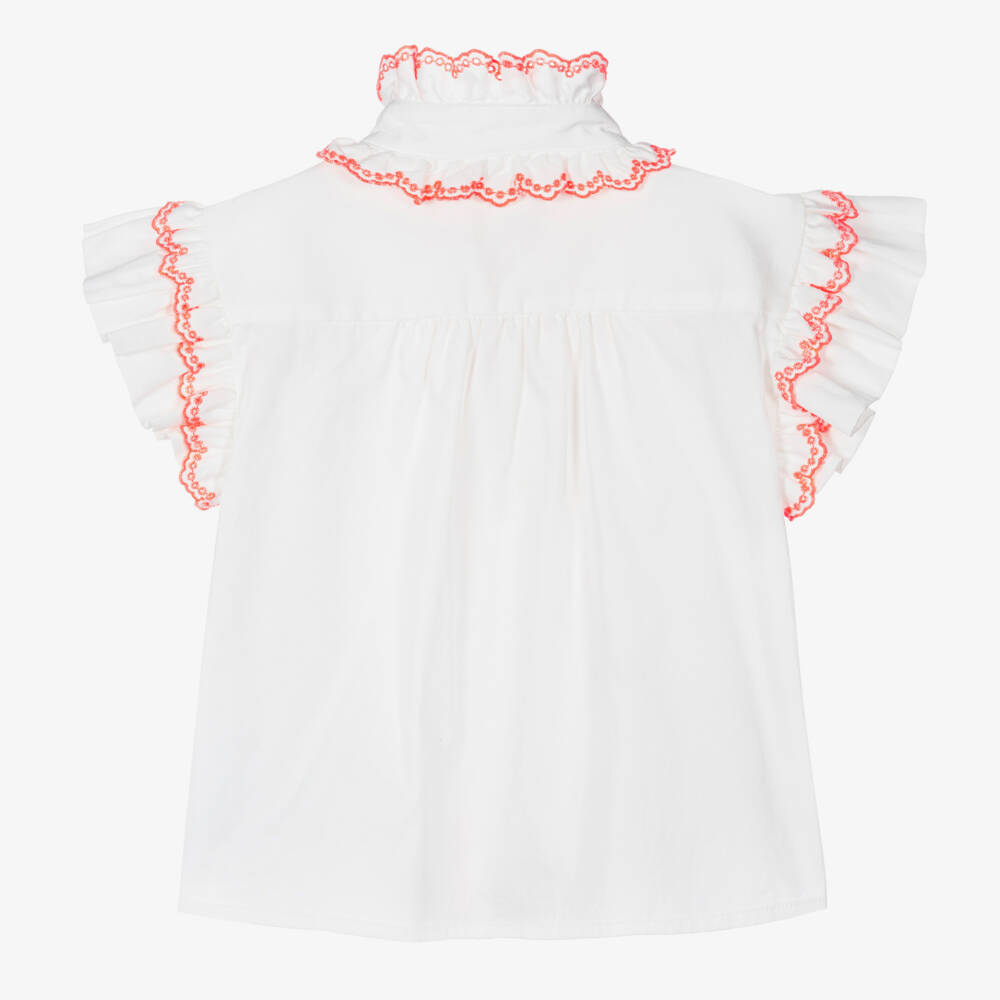 Angel's Face-بلوزة قطن لون أبيض وبرتقالي فاتح مزينة بكشكش | Childrensalon Outlet
