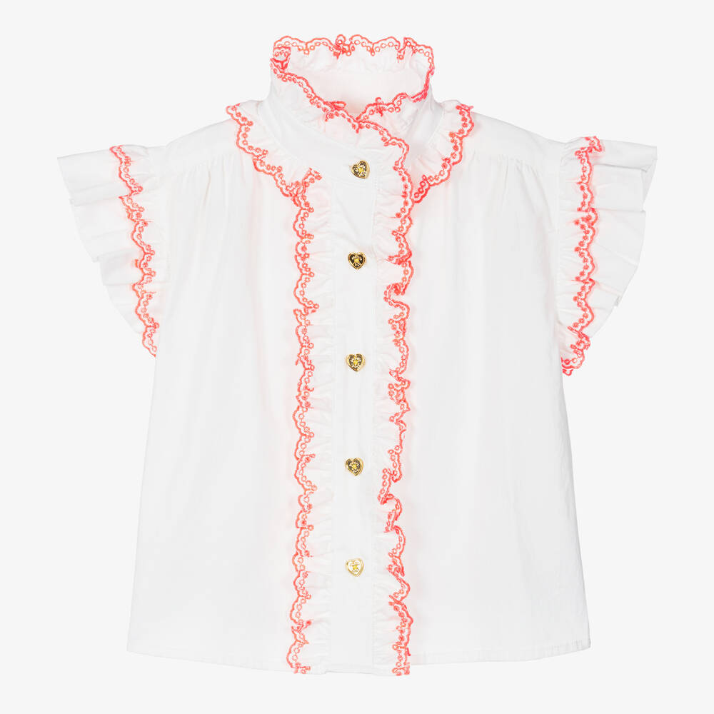 Angel's Face-Girls White & Orange Cotton Ruffle Blouse | Childrensalon Outlet