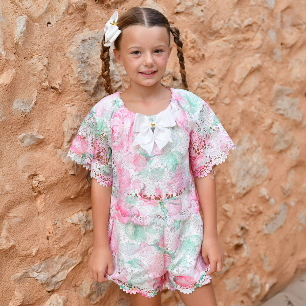 Angel's Face-Girls White & Pink Guipure Lace Blouse | Childrensalon Outlet