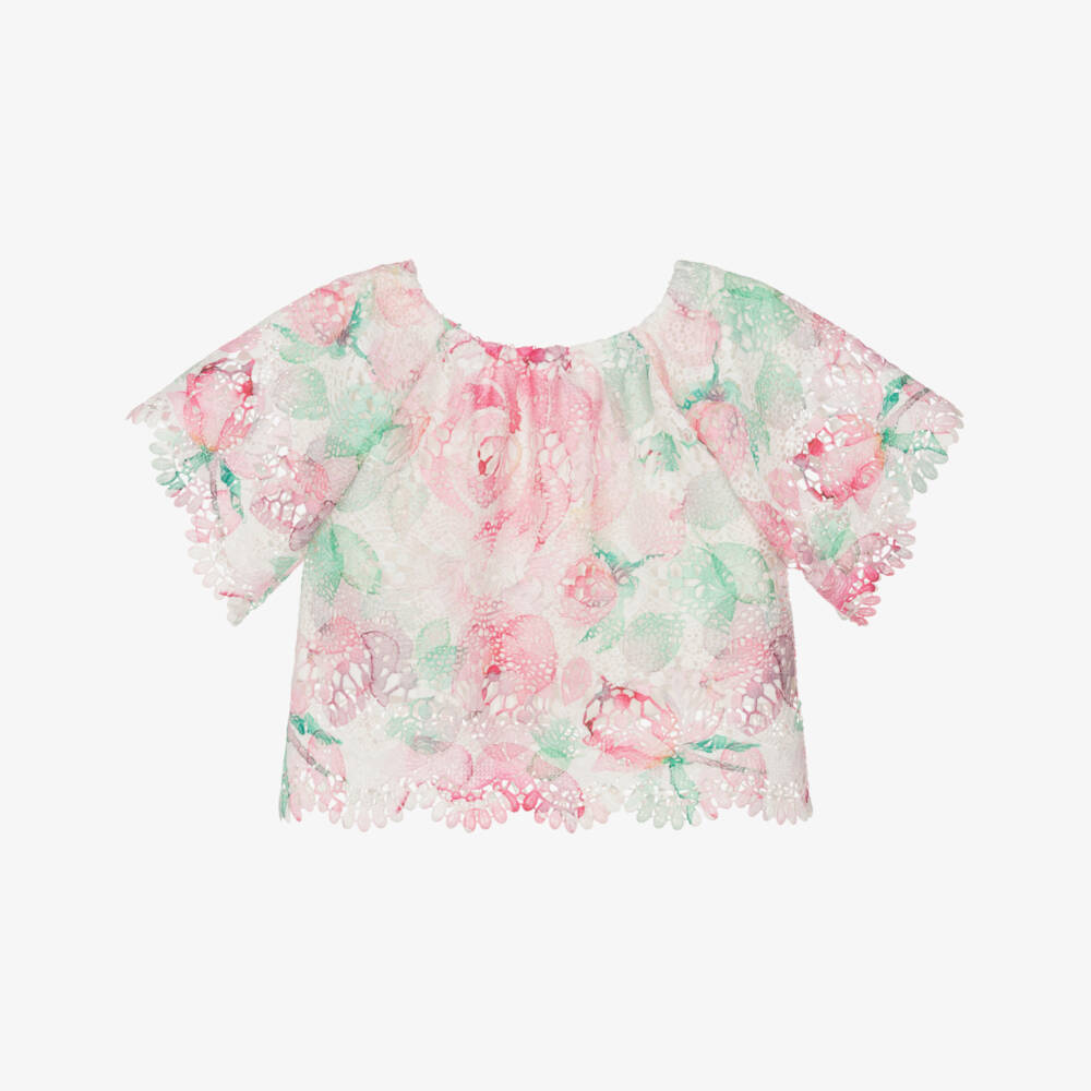 Angel's Face-Girls White & Pink Guipure Lace Blouse | Childrensalon Outlet