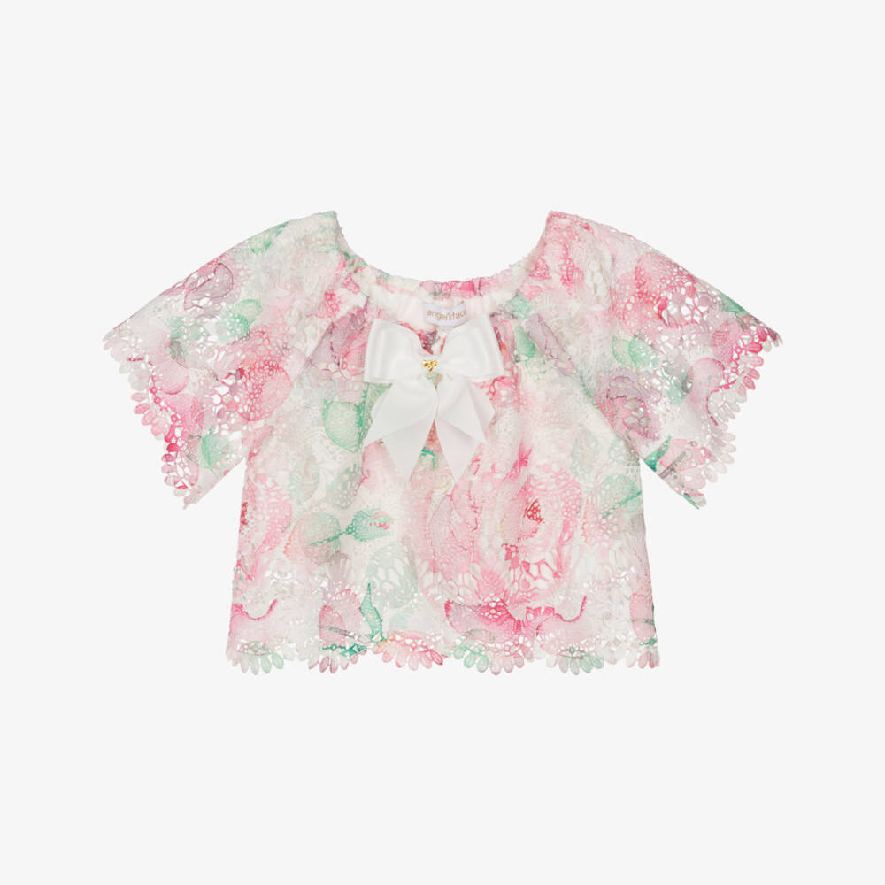 Angel's Face-Girls White & Pink Guipure Lace Blouse | Childrensalon Outlet