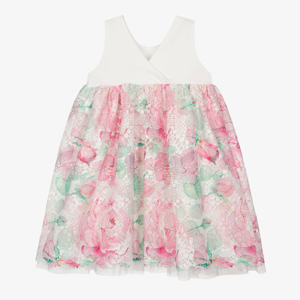 Angel's Face-Girls White & Pink Guipure Lace Dress with Logo Bow | Childrensalon Outlet
