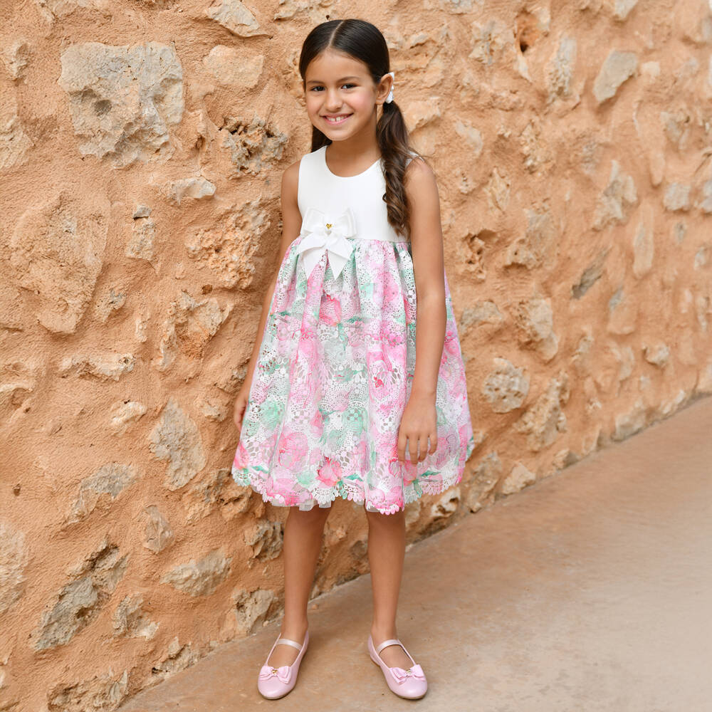 Angel's Face-Girls White & Pink Guipure Lace Dress with Logo Bow | Childrensalon Outlet