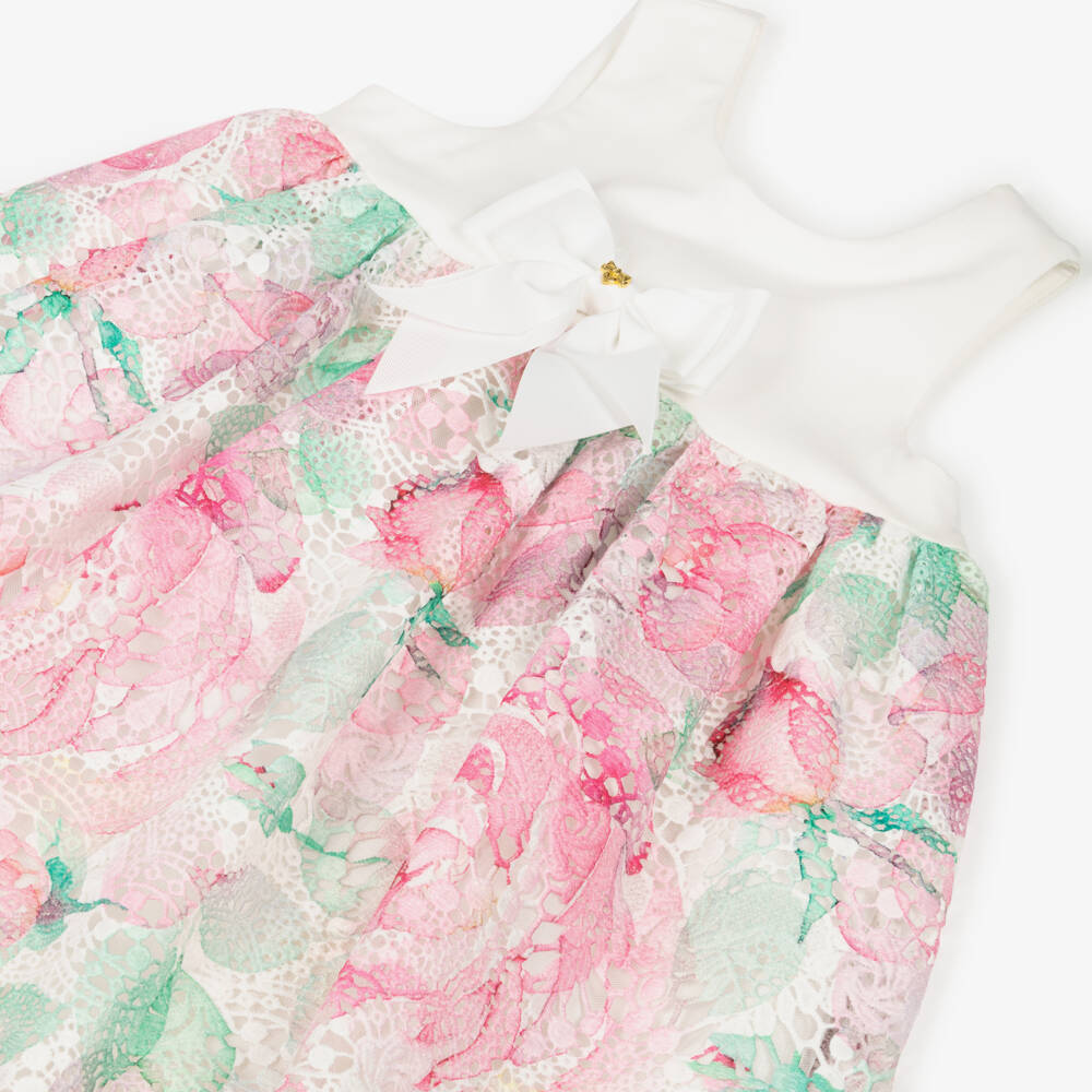 Angel's Face-Girls White & Pink Guipure Lace Dress with Logo Bow | Childrensalon Outlet