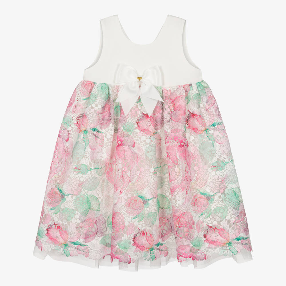 Angel's Face-Girls White & Pink Guipure Lace Dress with Logo Bow | Childrensalon Outlet