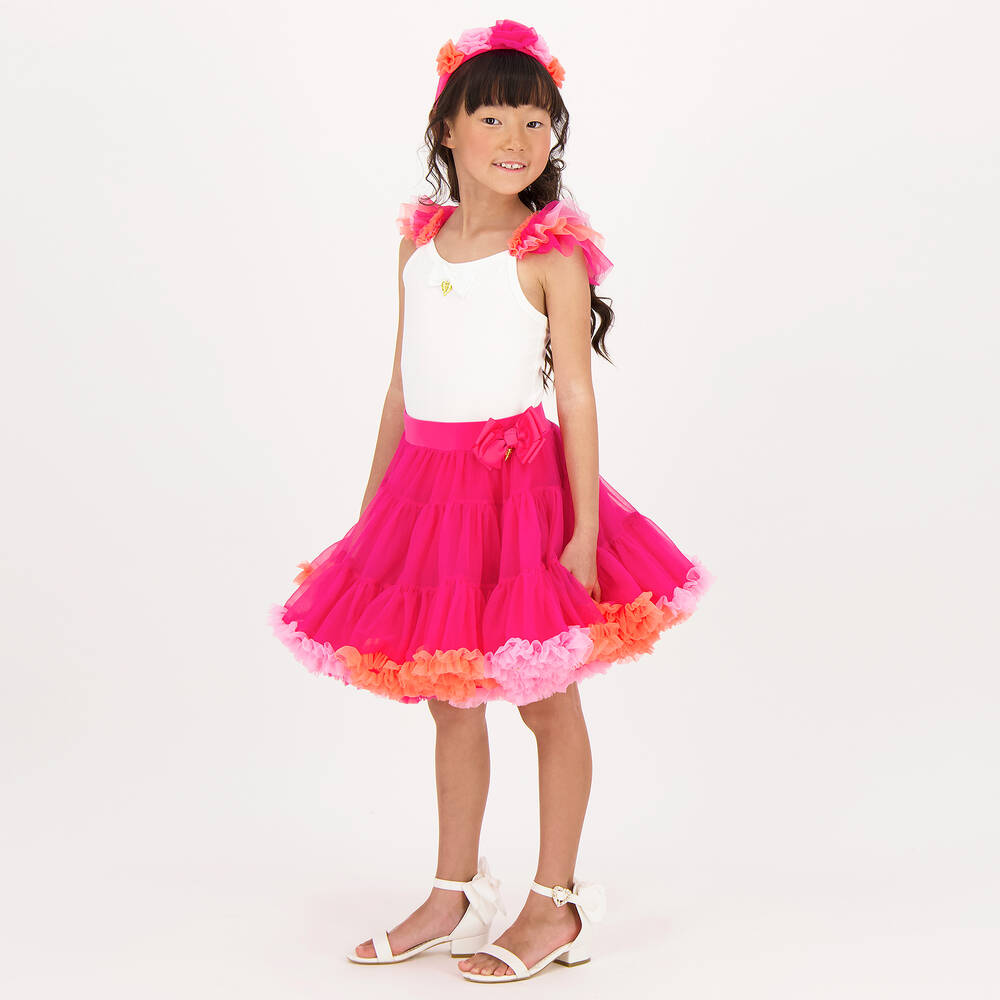 Angel's Face-Girls White & Pink Tulle Ruffle Top | Childrensalon Outlet