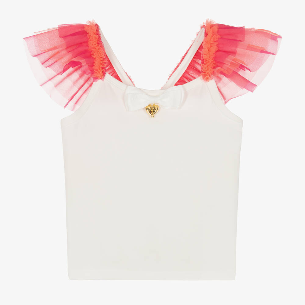 Angel's Face-Girls White & Pink Tulle Ruffle Top | Childrensalon Outlet