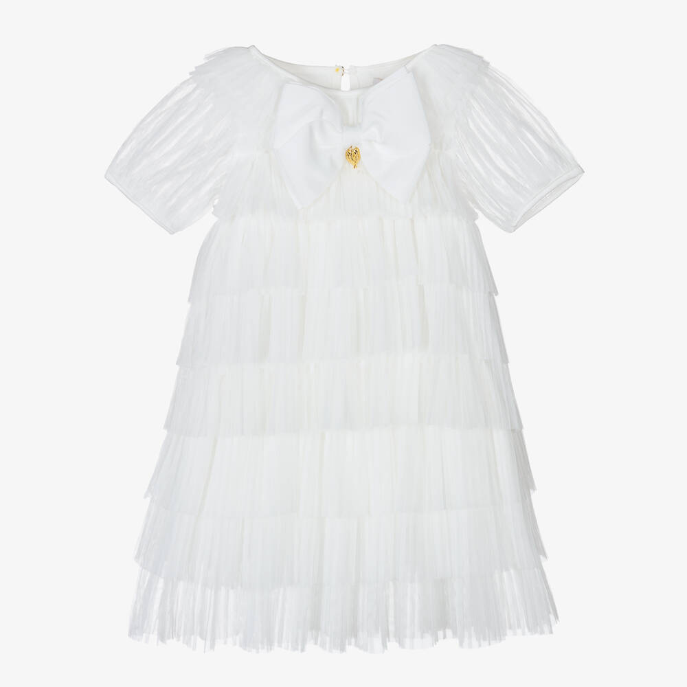 Angel's Face - Girls White Pleated Tulle Dress | Childrensalon