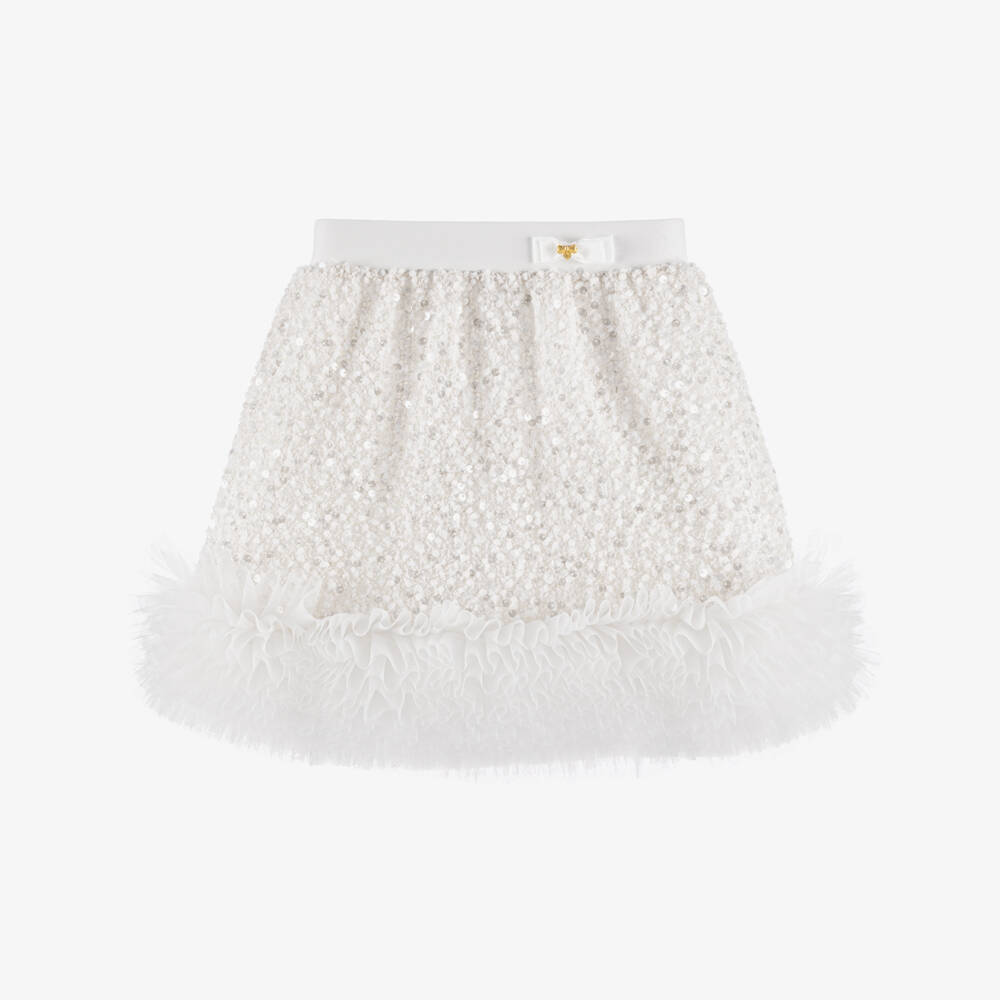 Angel's Face-Girls White Sequin Embellished Bouclé Skirt | Childrensalon Outlet