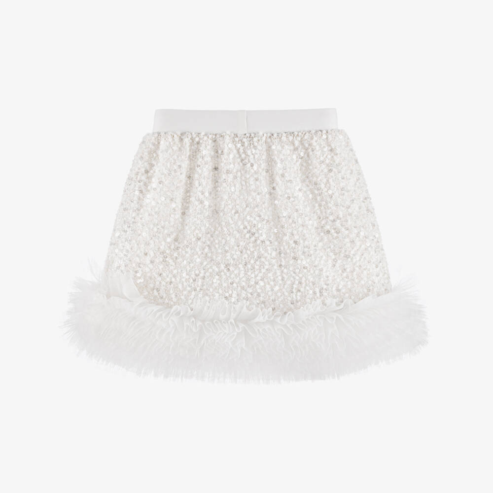 Angel's Face-Girls White Sequin Embellished Bouclé Skirt | Childrensalon Outlet