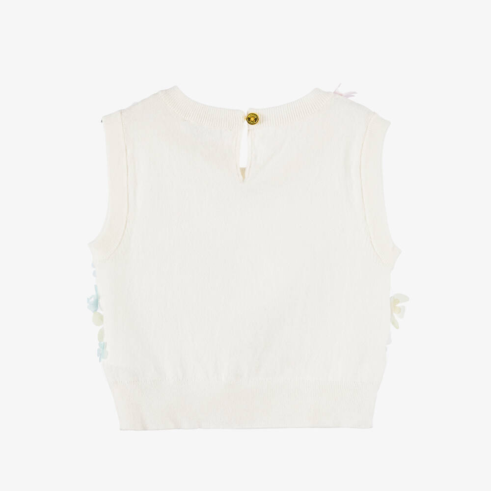 Angel's Face-Girls White Sleeveless Top with Pink & Blue Floral Appliqués | Childrensalon Outlet