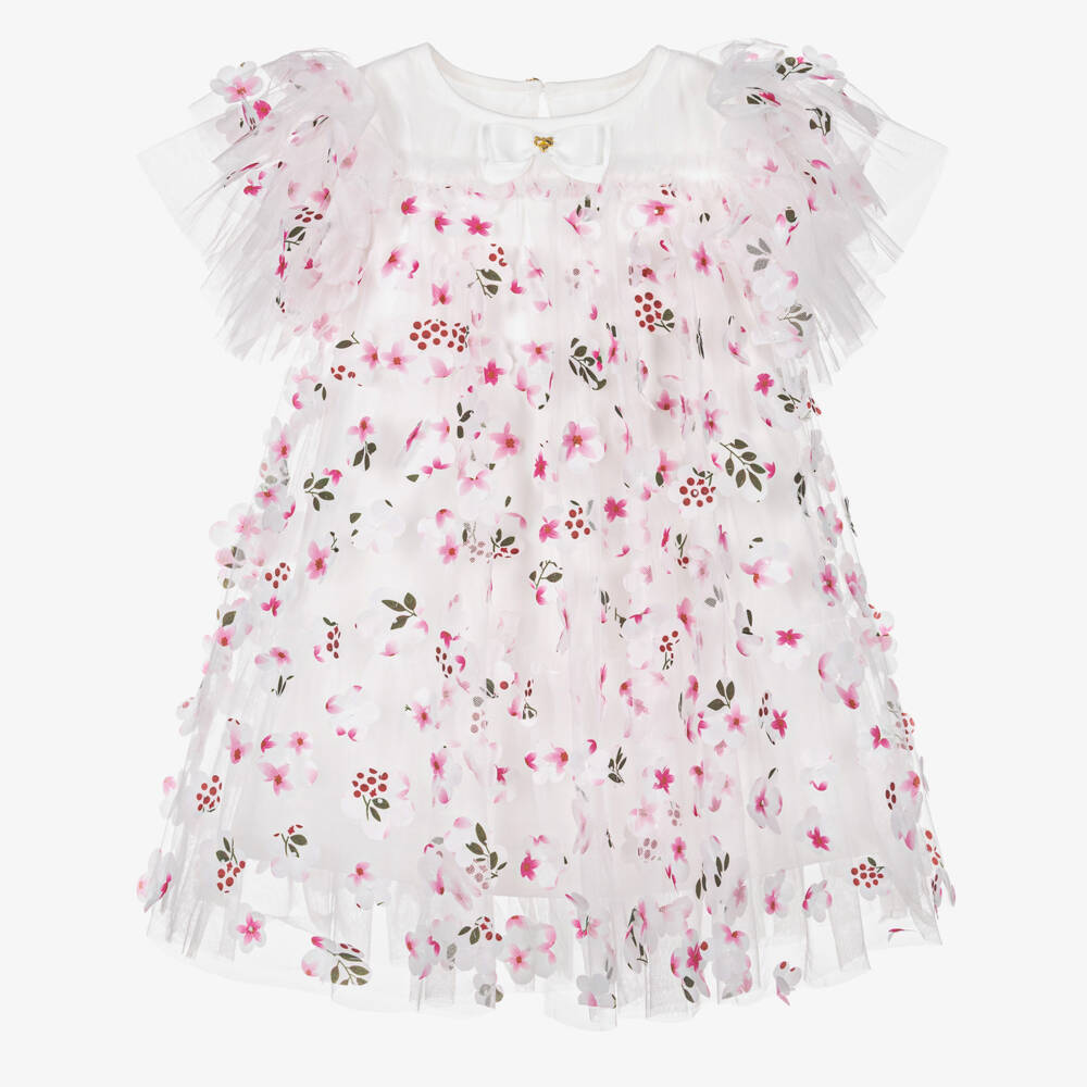 Angel's Face-Платье из белого и розового тюля с цветами | Childrensalon Outlet