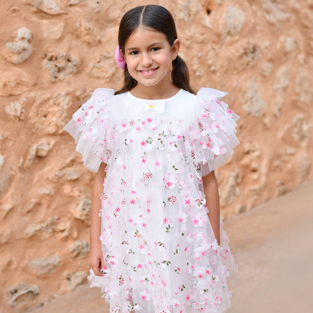 Angel's Face-Платье из белого и розового тюля с цветами | Childrensalon Outlet