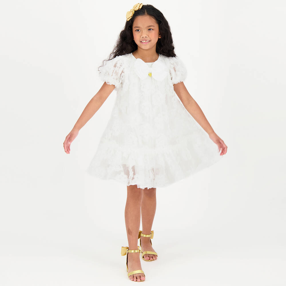 Angel's Face-Girls White Tulle Puff Sleeve Dress | Childrensalon Outlet
