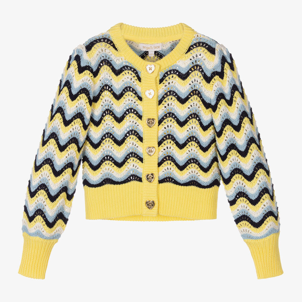 Angel's Face - Girls Yellow & Blue Knitted Cotton Cardigan | Childrensalon