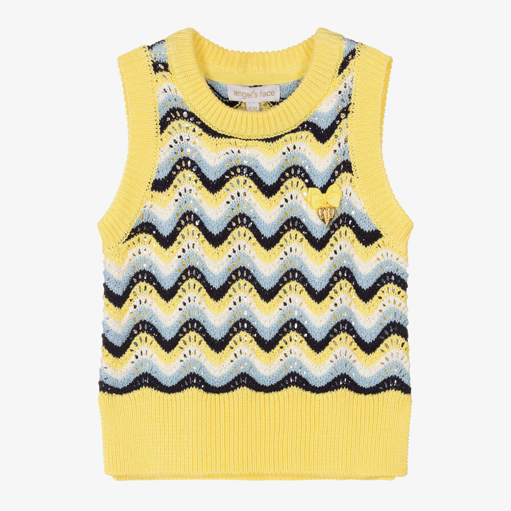 Angel's Face - Girls Yellow & Blue Knitted Sweater Vest | Childrensalon