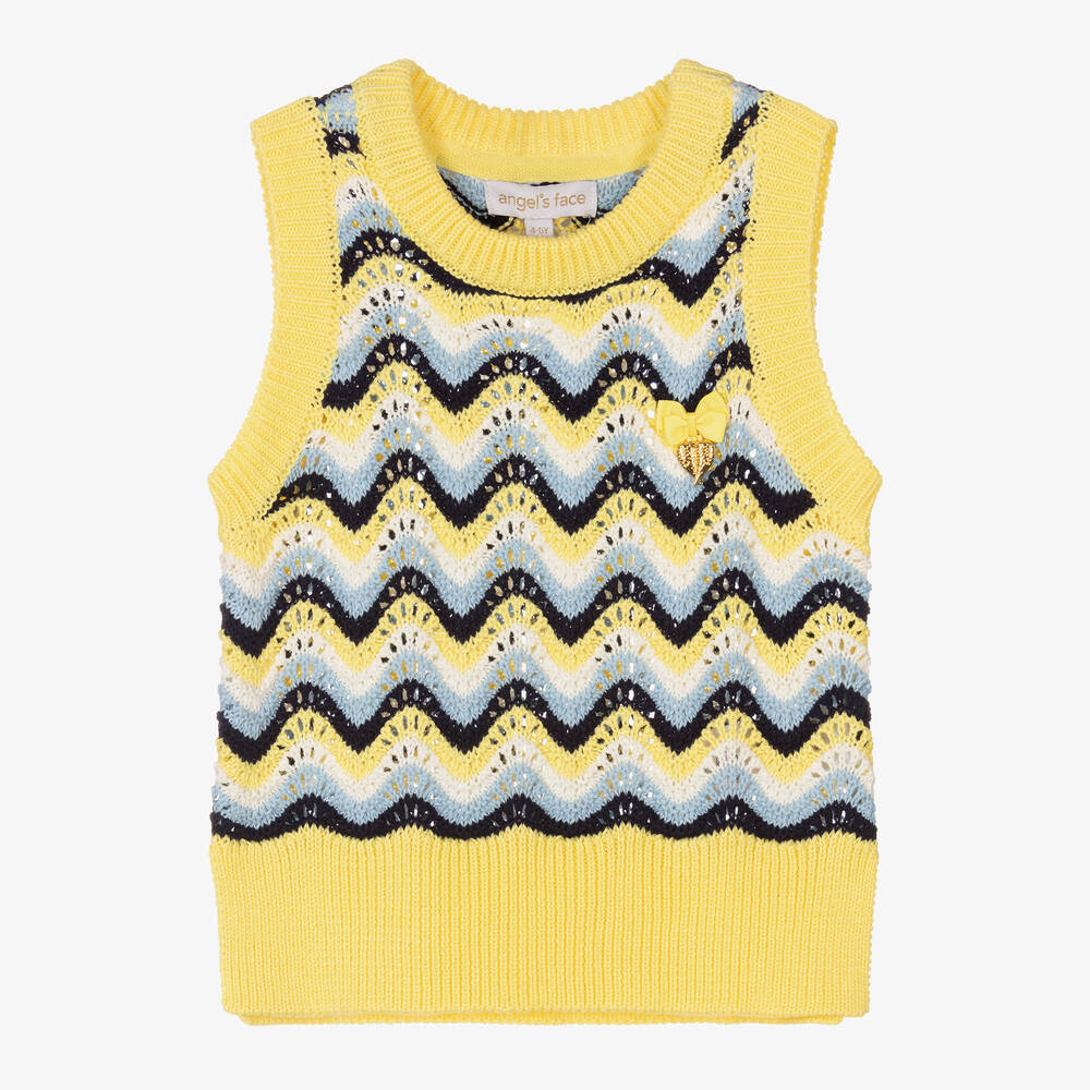 Angel's Face-Girls Yellow & Blue Knitted Sweater Vest | Childrensalon Outlet