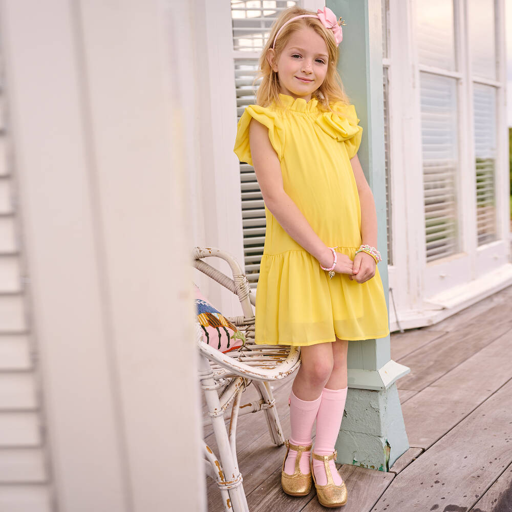 Angel's Face-فستان شيفون لون أصفر | Childrensalon Outlet