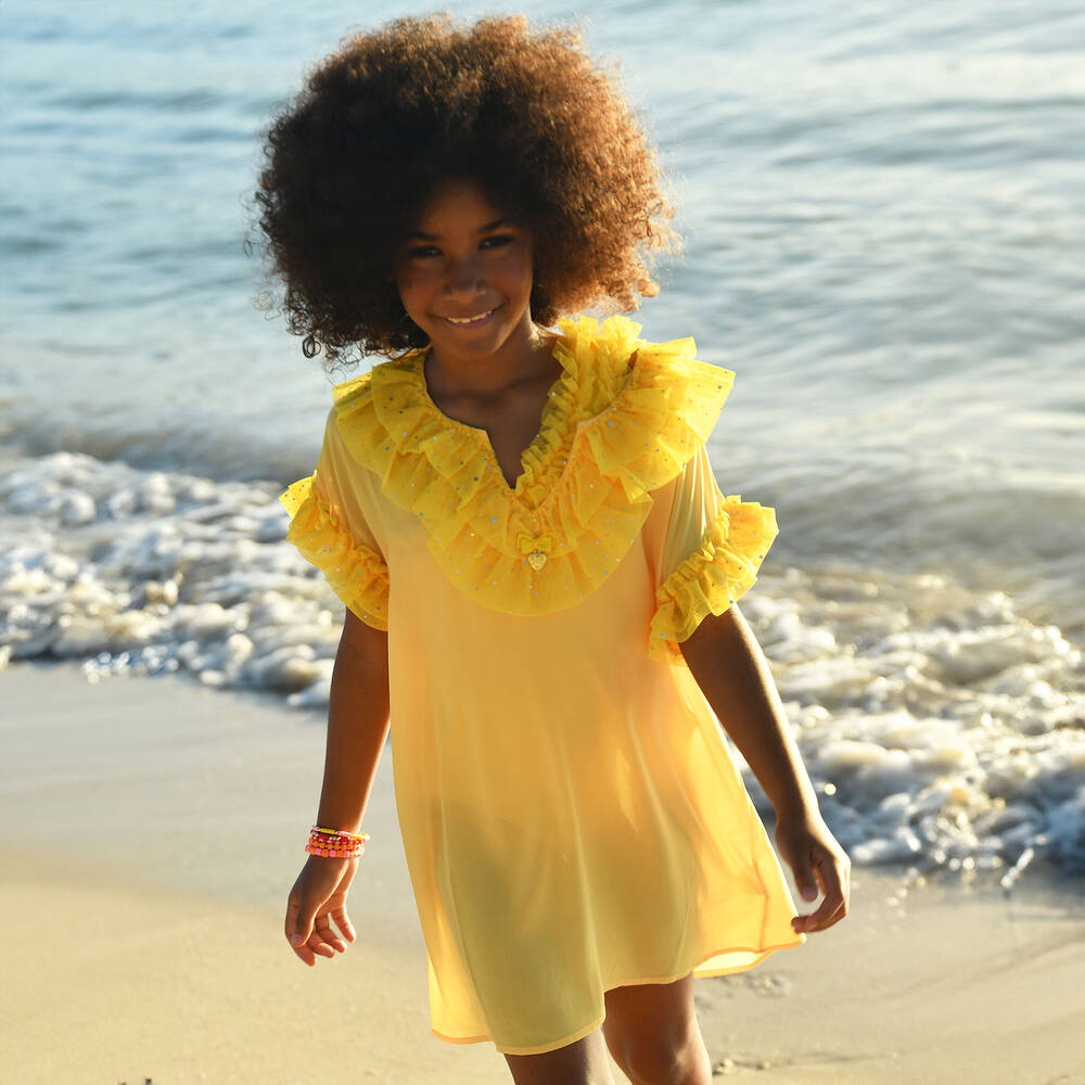 Angel's Face-Girls Yellow Chiffon Sequinned Kaftan | Childrensalon Outlet