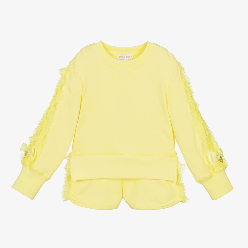 Angel's Face-Girls Yellow Cotton Frill Shorts Set | Childrensalon Outlet