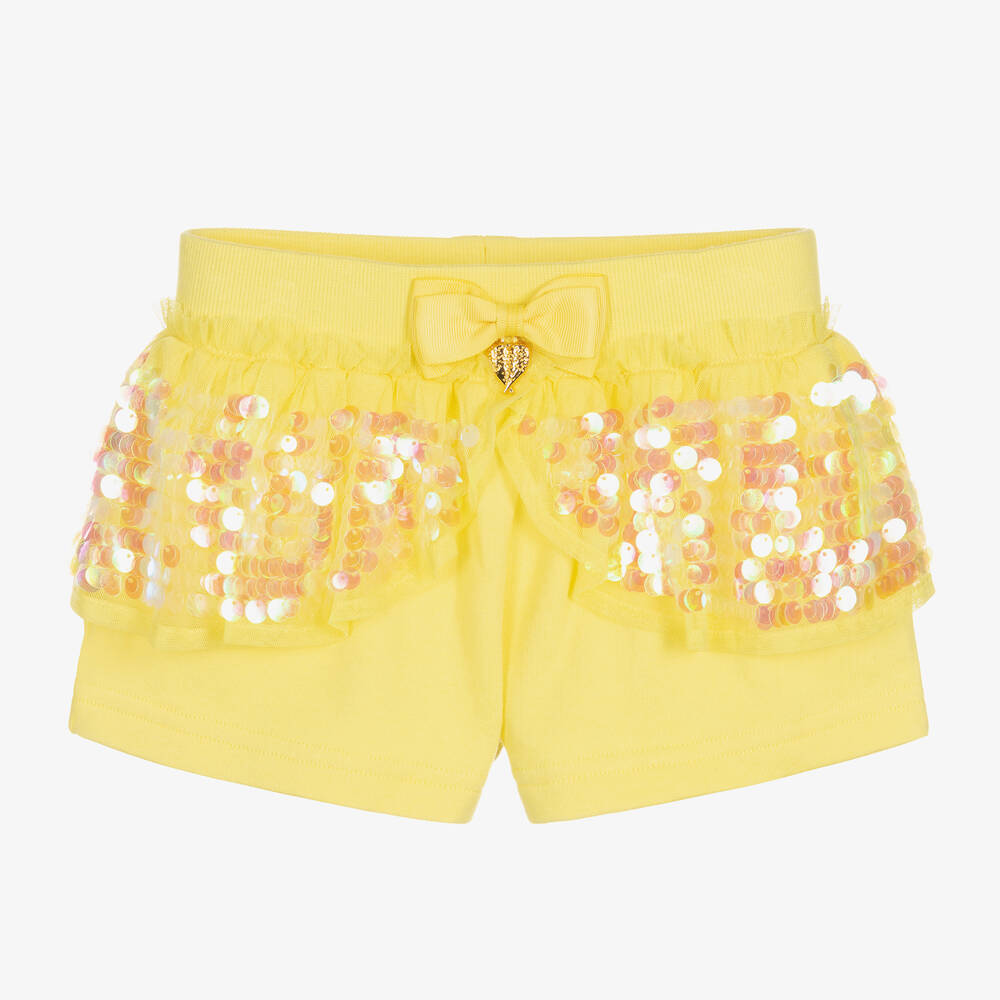 Angel's Face - Girls Yellow Cotton Sequin Shorts | Childrensalon