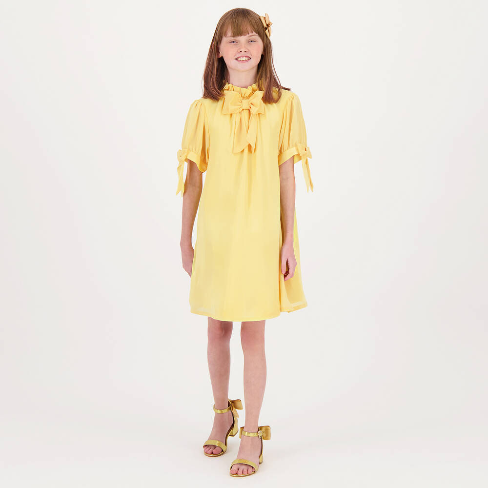 Angel's Face-Girls Yellow Crêpe Chiffon Bow Dress | Childrensalon Outlet