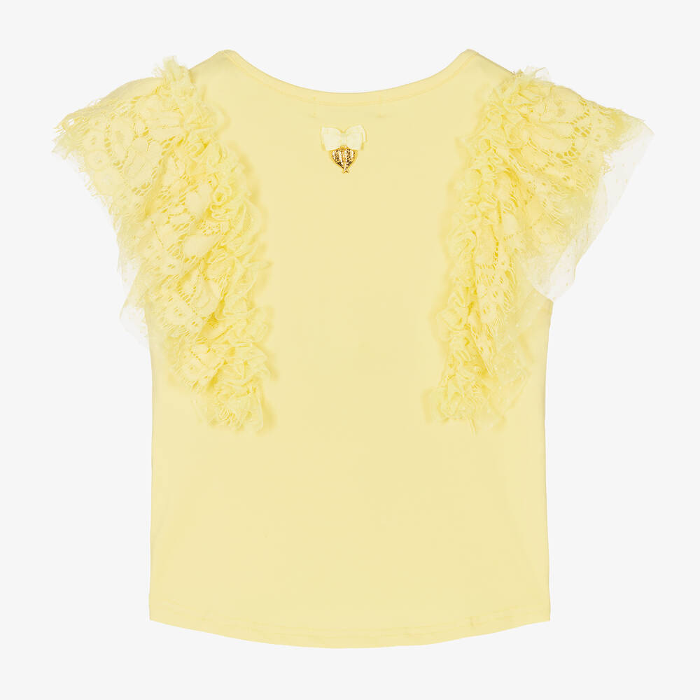 Angel's Face-Girls Yellow Lace & Tulle Sleeve T-Shirt | Childrensalon Outlet