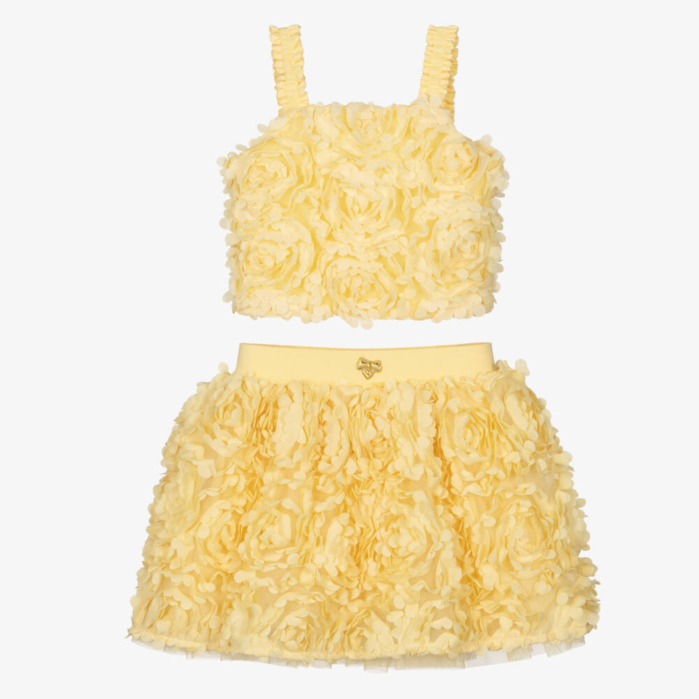 Angel's Face-Girls Yellow Top & Skirt Set with 3D Flowers | Childrensalon Outlet