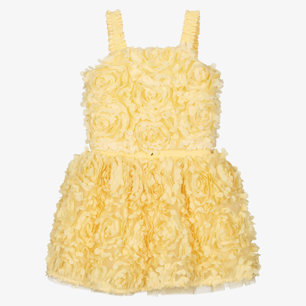 Angel's Face-Girls Yellow Top & Skirt Set with 3D Flowers | Childrensalon Outlet