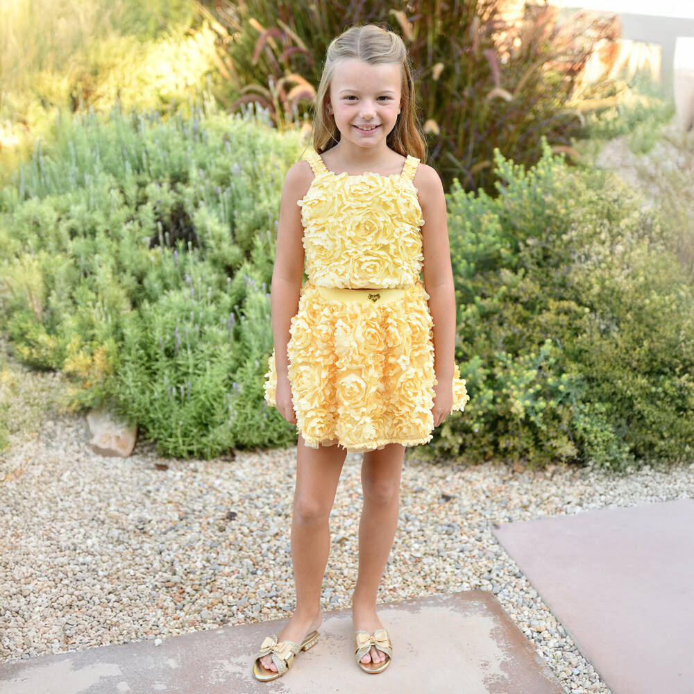 Angel's Face-Girls Yellow Top & Skirt Set with 3D Flowers | Childrensalon Outlet