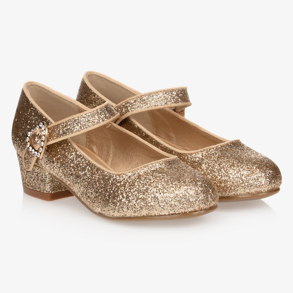 Angel's Face - Gold Glitter Bar Shoes | Childrensalon