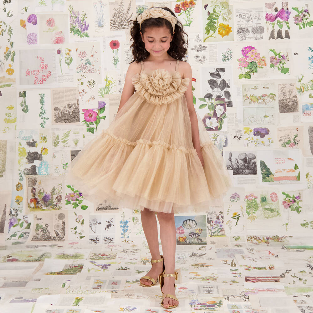 Angel's Face-Golden Ruffle Tulle Gown for Girls | Childrensalon Outlet