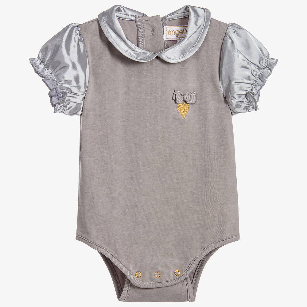 Angel's Face - Grey Cotton Bodysuit | Childrensalon