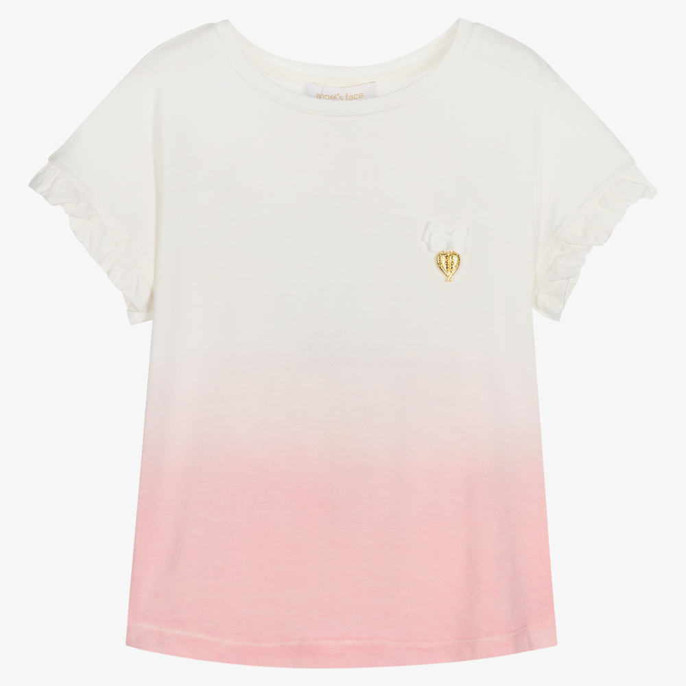 Angel's Face - Dip-Dye-T-Shirt in Elfenbein und Rosa  | Childrensalon