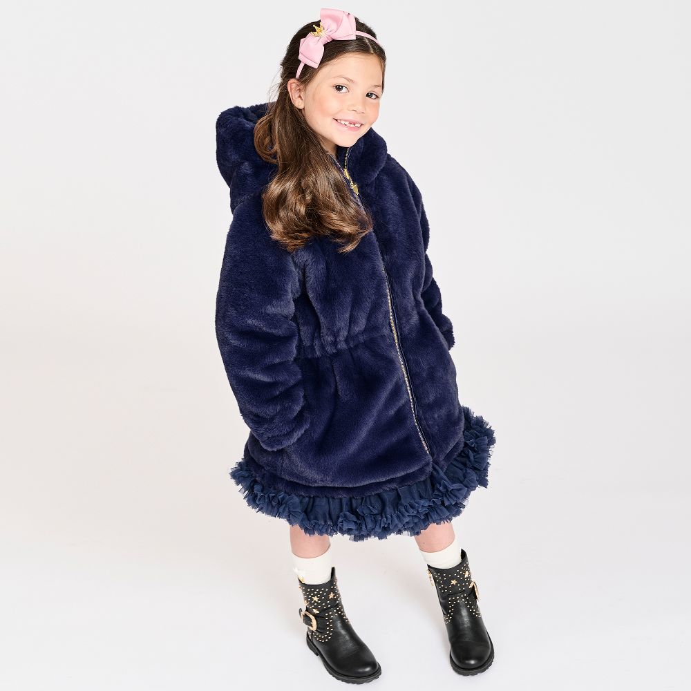 Girls navy fur coat top