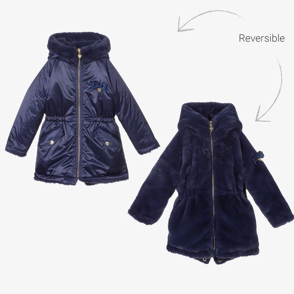 Angel's Face - Navy Blue Reversible Coat  | Childrensalon