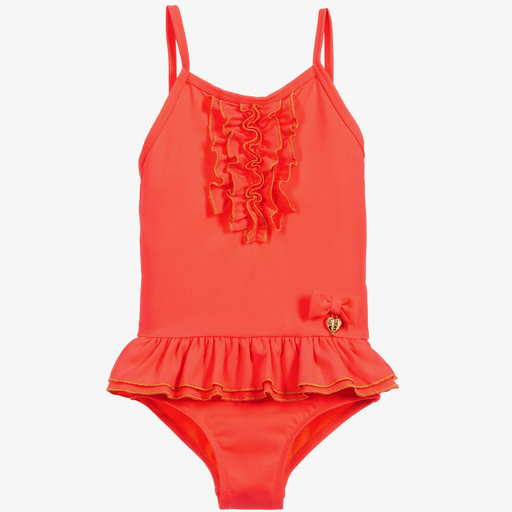 Angel's Face - Maillot de bain orange à froufrous (UPF 50+) | Childrensalon