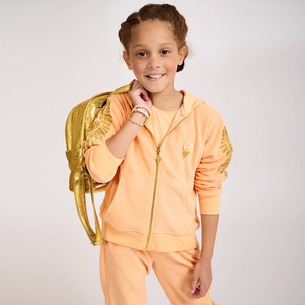 Angel's Face-Orange Velour Wings Zip-Up Top | Childrensalon Outlet