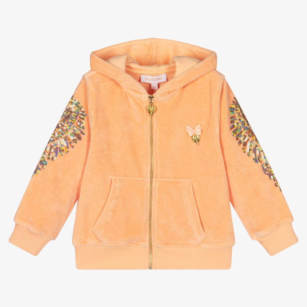 Angel's Face - Orange Velour Wings Zip-Up Top | Childrensalon