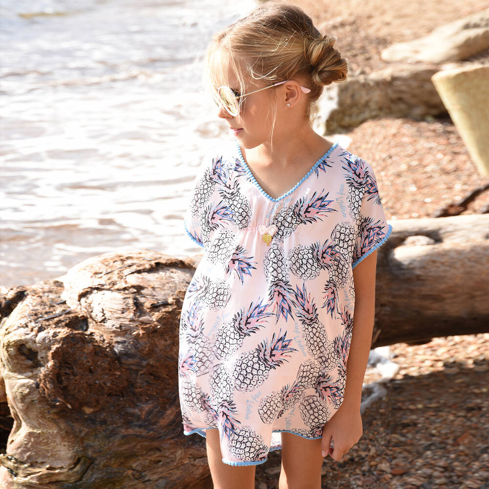 Angel's Face-Розовый кафтан с ананасами | Childrensalon Outlet