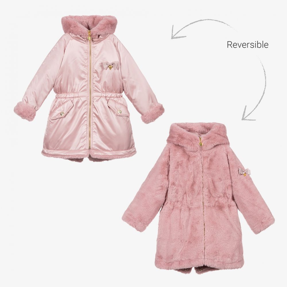 Angel's Face - Pink Reversible Faux Fur Coat  | Childrensalon
