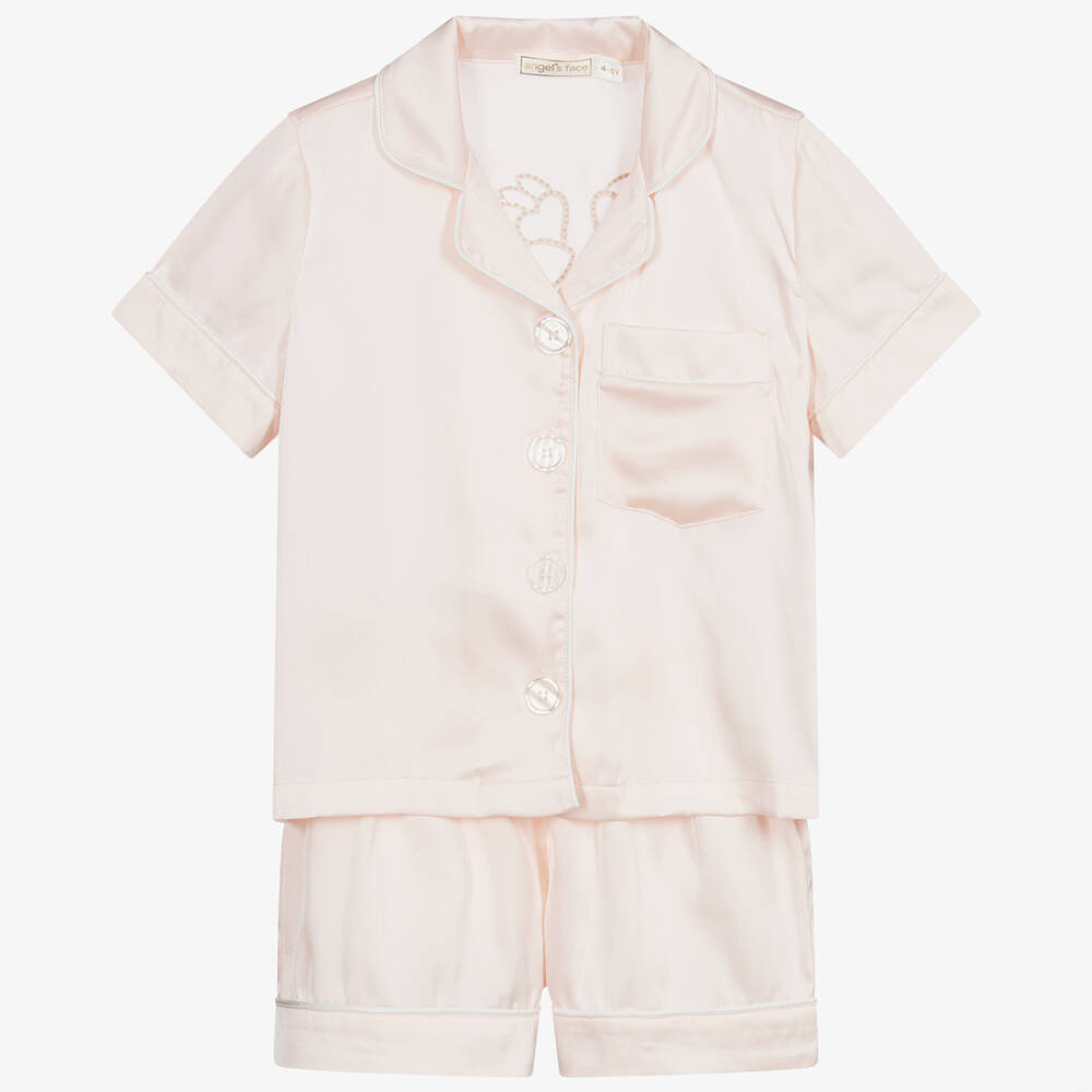 Angel's Face - Pink Satin Short Pyjamas | Childrensalon